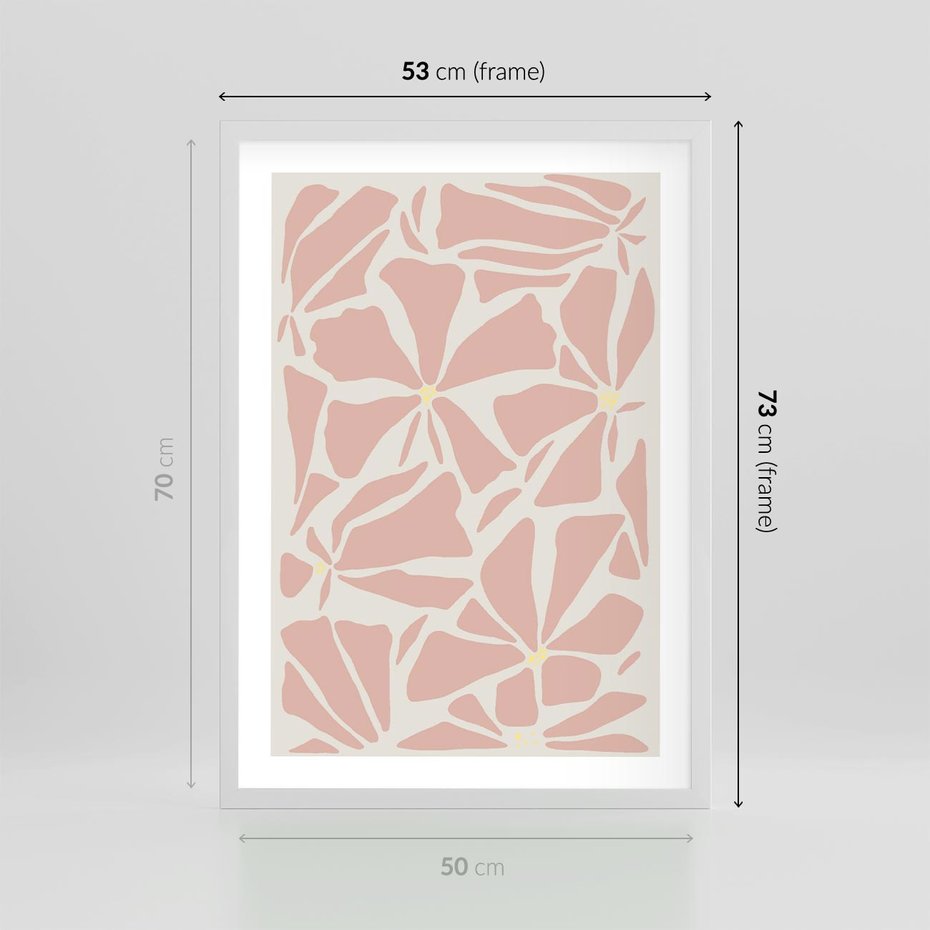 Plakat w ramie 50x70 - Akwarelowe Promienie - abstrakcyjne boho kwiaty, kompozycja - rama biała