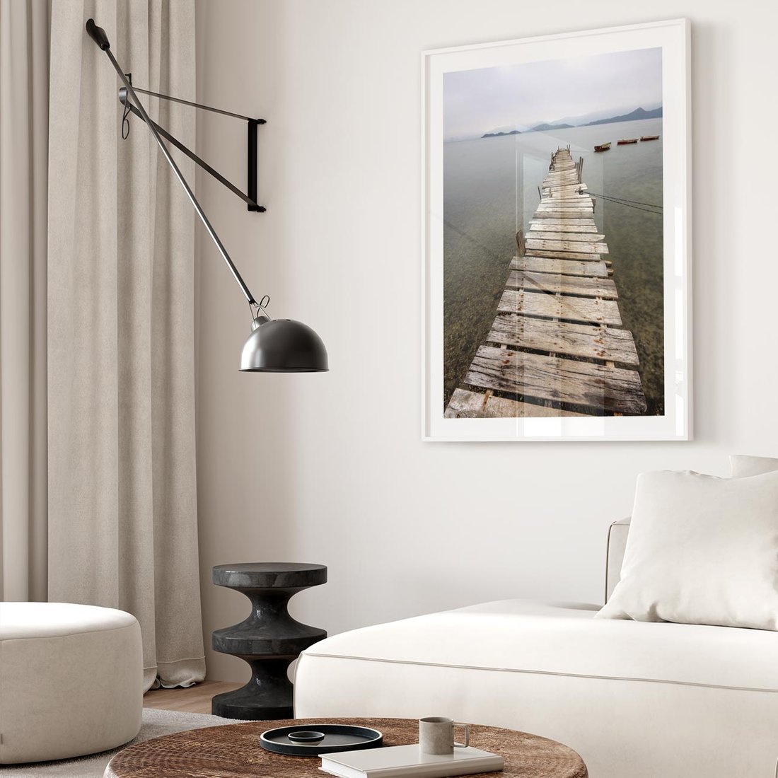 Plakat bez ramy 50x70 - Jeziorne Refleksje - pomost, jezioro