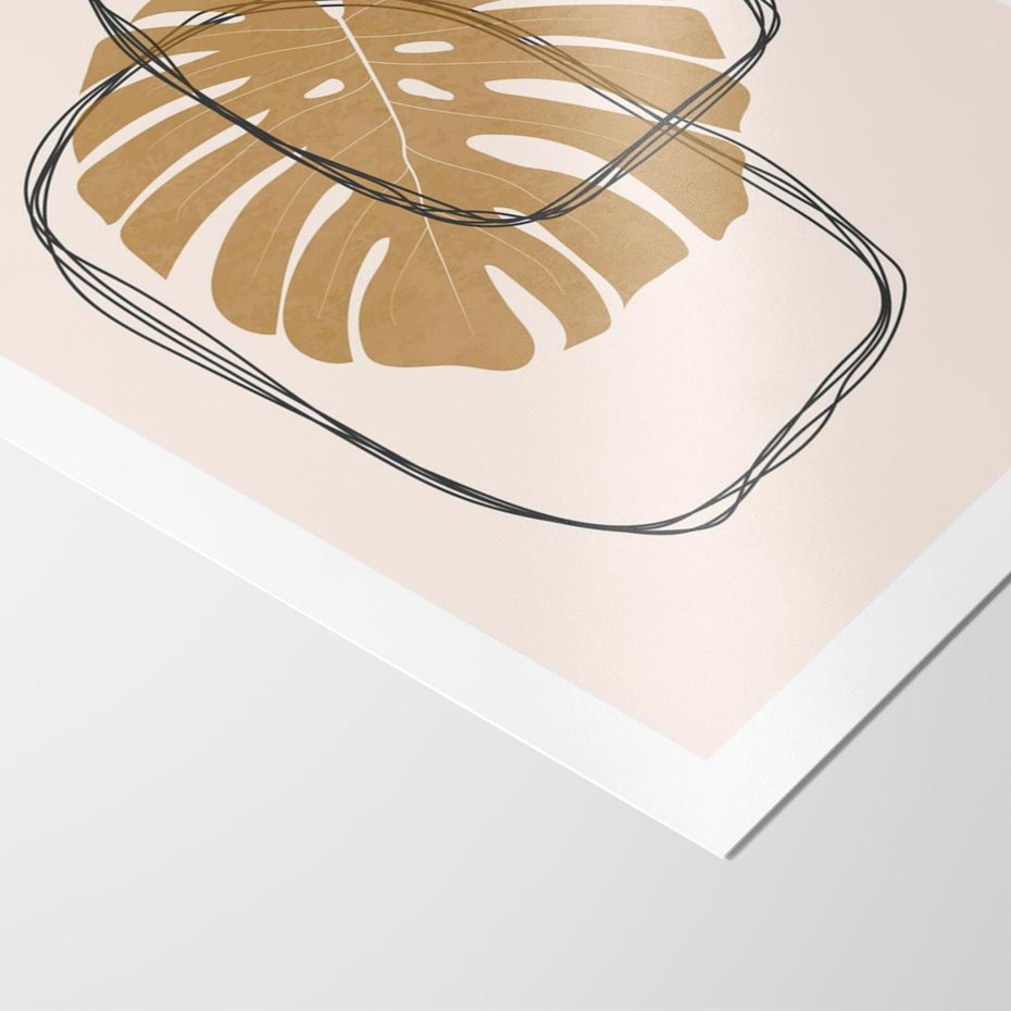 Plakat bez ramy 21x30 - Liście w Beżowym Minimalizmie - minimalistyczny obraz, liście monstery
