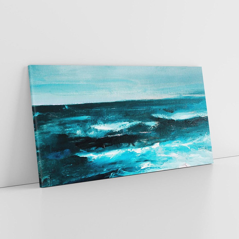 Obraz na płótnie 100x50 - Burza Nad Granatowym Oceanem - piękny marynistyczny obraz olejny, wzburzone ciemne morze