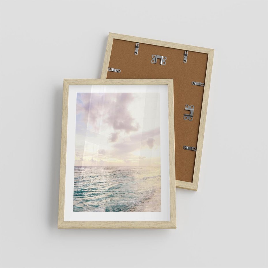 Plakat w ramie 30x40 - Pastelowa Plaża - plaża, pastelowe kolory - rama drewno