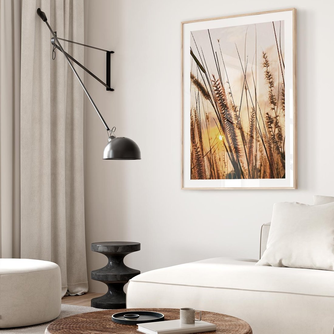 Plakat w ramie 50x70 - Malownicza Łąka z Trawam - trawy, łąka - rama drewno