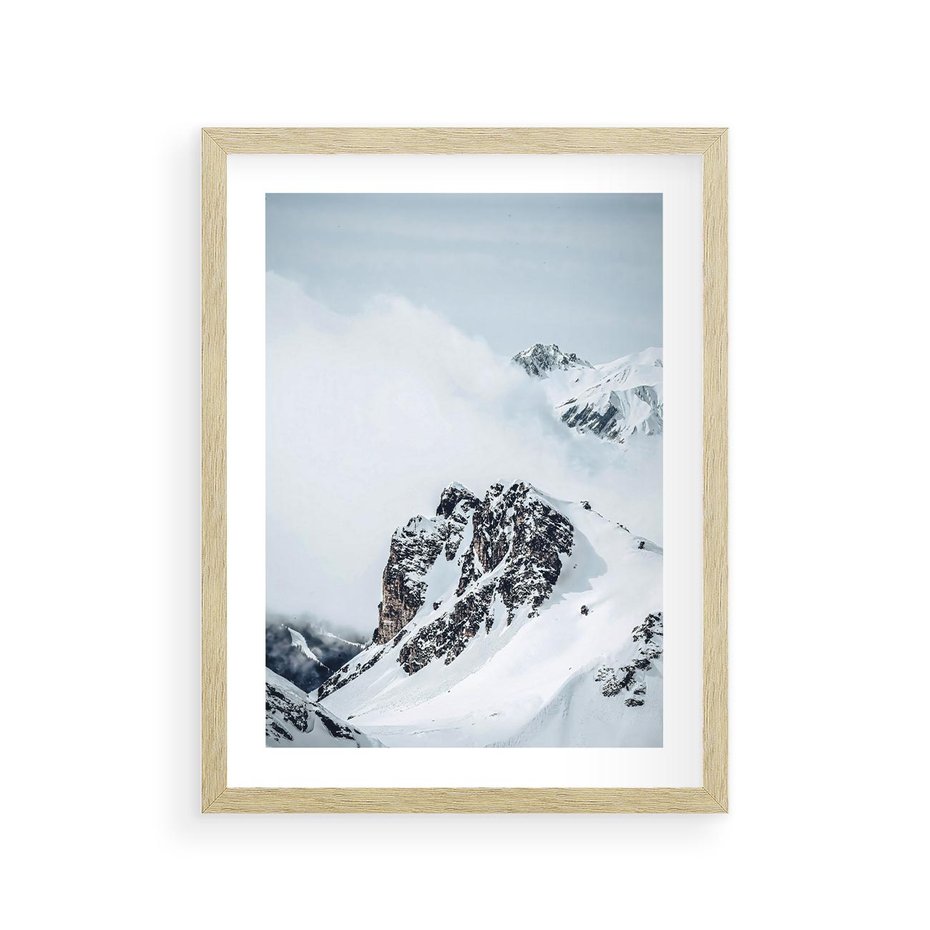 Plakat w ramie 30x40 - Górski Majestat - górskie szczyty pod śniegiem, górski krajobraz - rama drewno