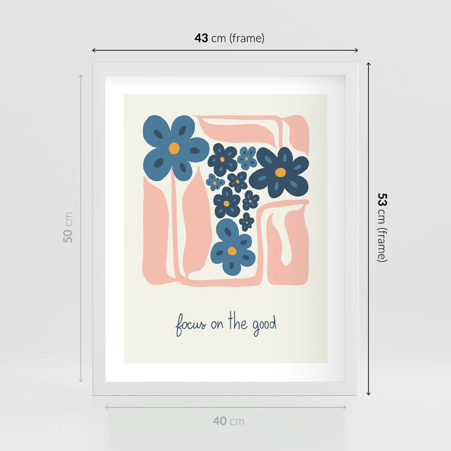 Plakat w ramie 40x50 - Linie kwiatowych marzeń - minimalistyczna kwiatowa kompozycja, pastelowe kolory - rama biała