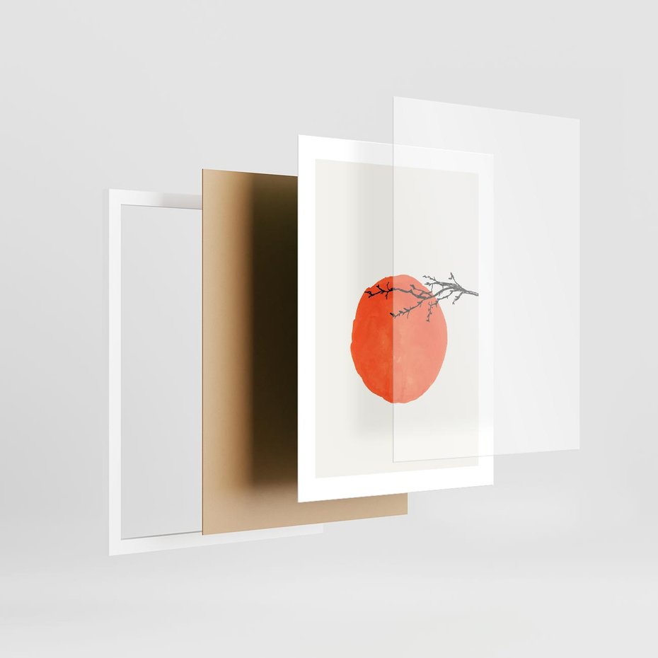Plakat w ramie 30x40 - Słońce i Gałązka - pomarańczowe słońce, gałązka - rama biała