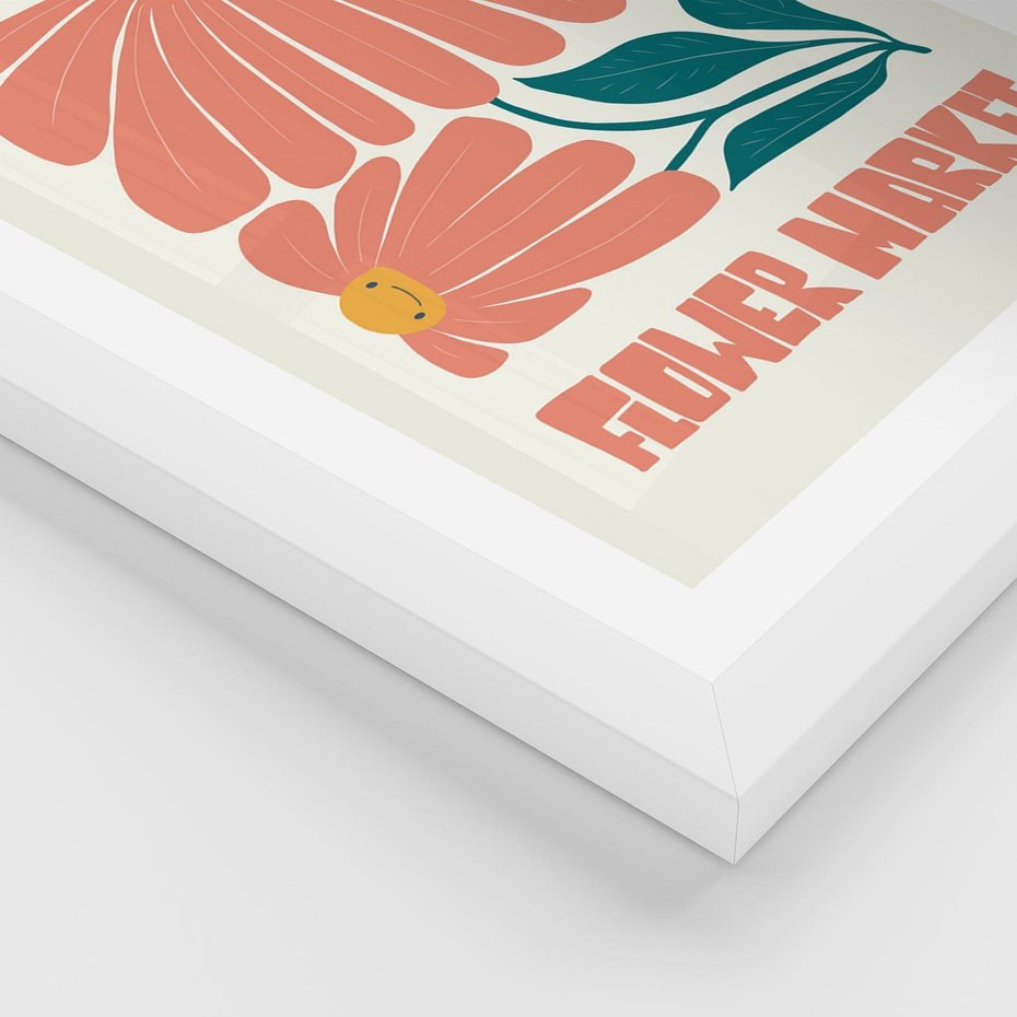 Plakat w ramie 30x40 - Grafika Pełna Radości - wesoła grafika, uśmiechnięte kwiaty - rama biała