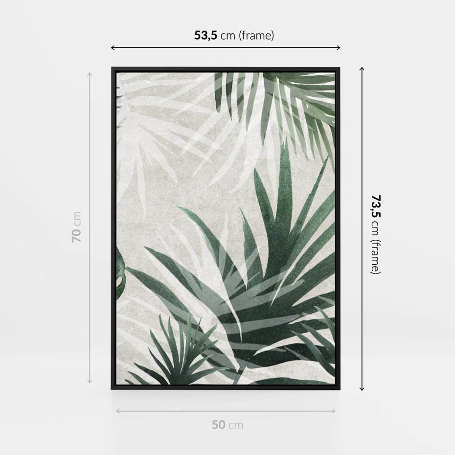 Obraz w ramie 50x70 - Tropikalne Akwarele - tropikalne liście, akwarela - rama czarna