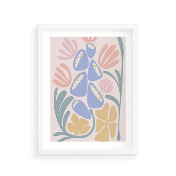 Plakat w ramie 50x70 - Minimalistycznie i Pastelowo - pastelowe kwiaty, na beżowym tle - rama biała