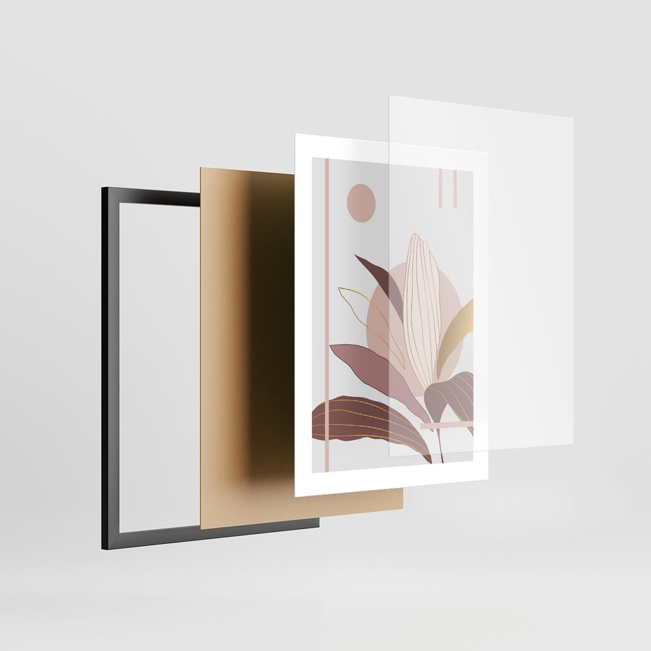 Plakat w ramie 30x40 - Pastelowa Uroda Natury: Kwiat z Złotymi Akcentami - pastelowa grafika, kwiat - rama czarna