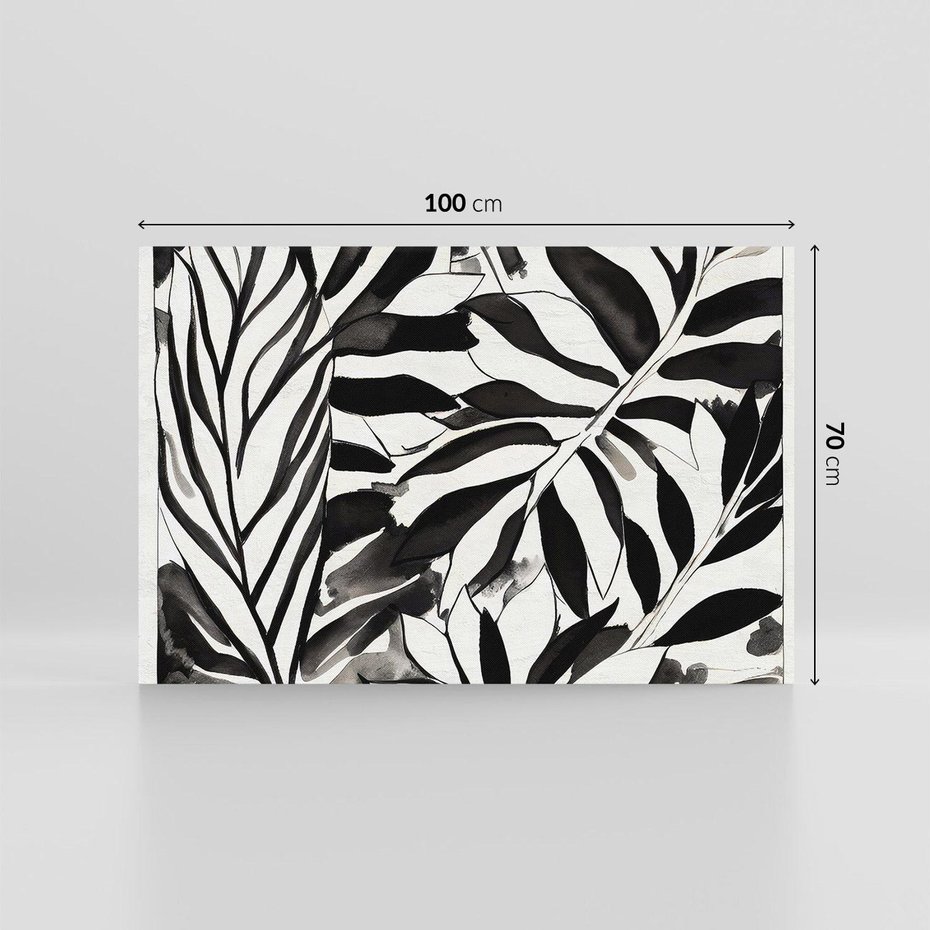 Obraz na płótnie 100x70 - Czarne Liście - akwarelowy obraz, czarno biały