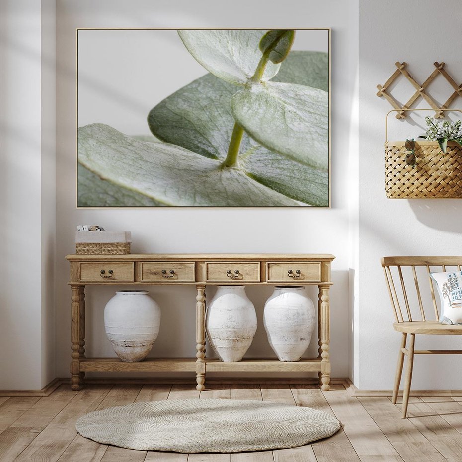 Obraz w ramie 120x80 - Eukaliptusowa zieleń - eukaliptus, zielone - rama drewno