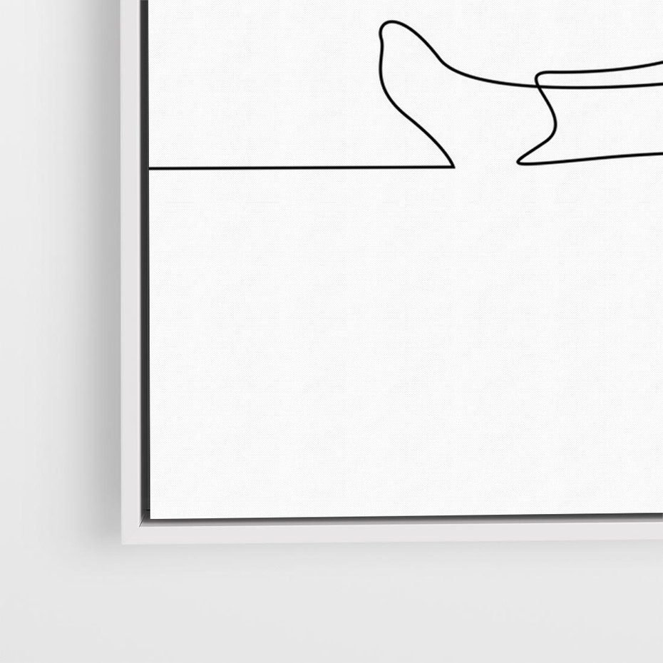 Obraz w ramie 100x70 - Postać na Łóżku - one line art, szkic - rama biała