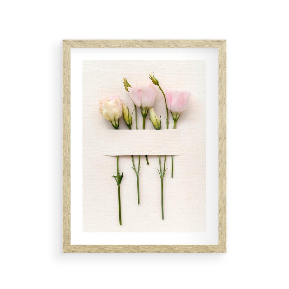 Plakat w ramie 30x40 - Białe kwiatowe uniesienia - białe, kwiaty - rama drewno
