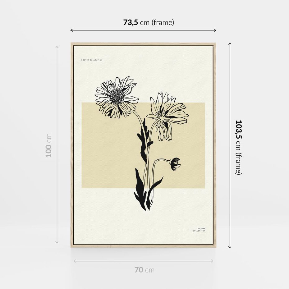 Obraz w ramie 70x100 - Kwiatowe Płótno - kwiaty, typografia - rama drewno