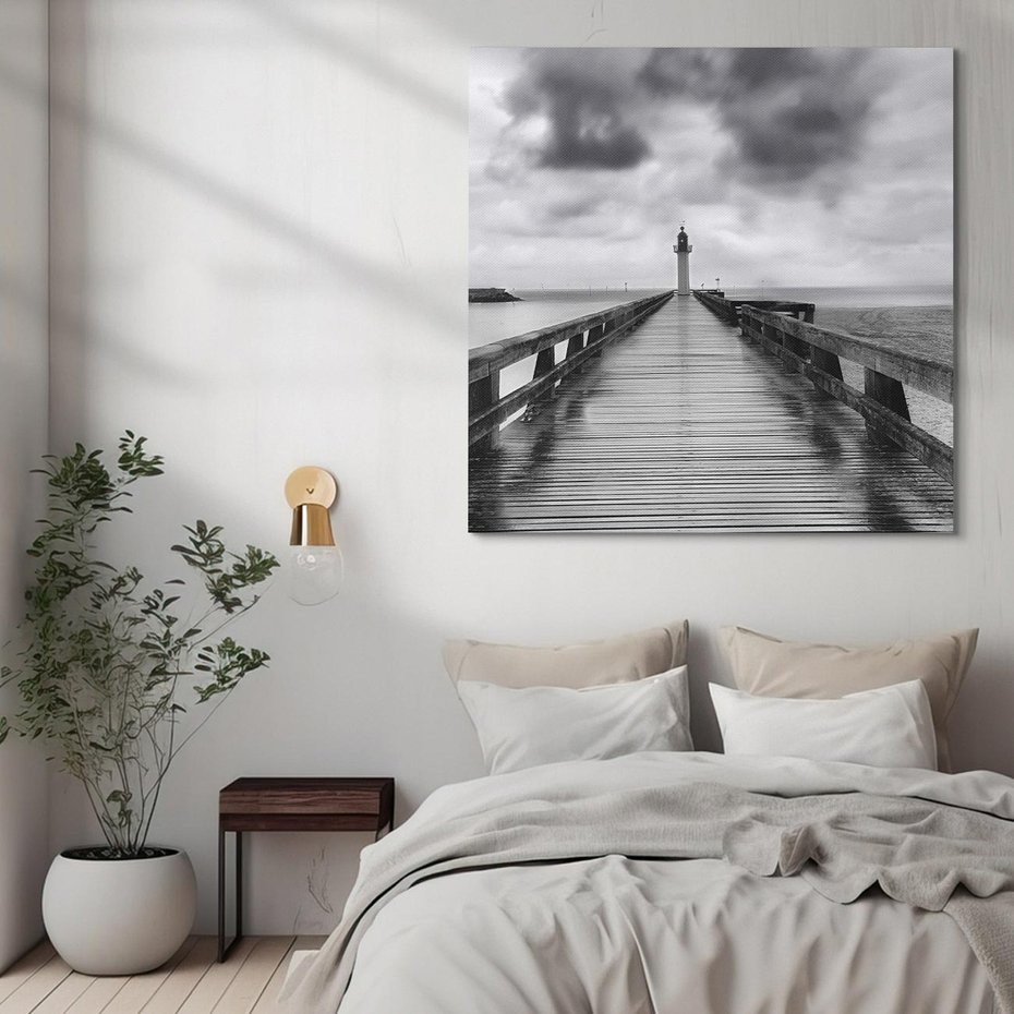 Obraz na płótnie 40x40 - Romantyczny pomost z latarnią - pomost, latarnia