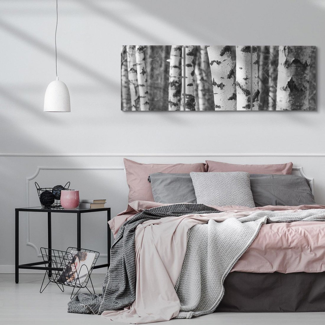 Obraz na płótnie 120x40 - Kontrast Monochromatyczny - brzozy, czarno