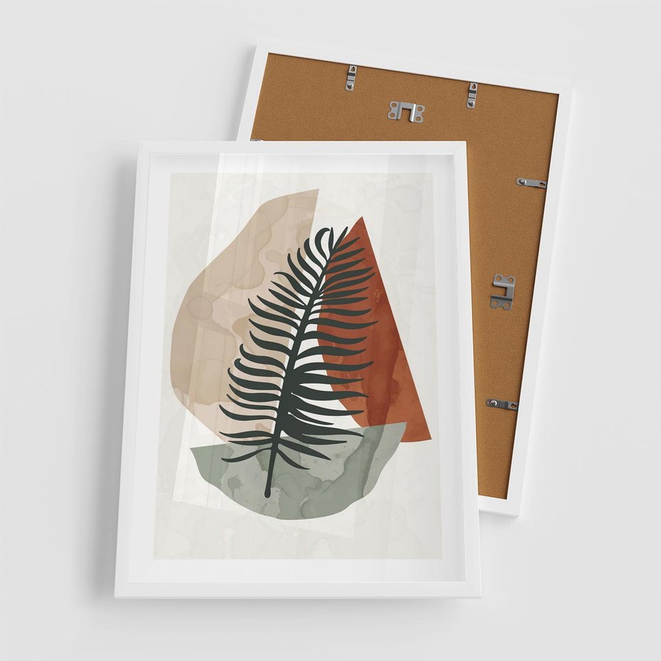 Plakat w ramie 50x70 - Czarna Palma w Brązowej Abstrakcji - grafika, akwarela - rama biała