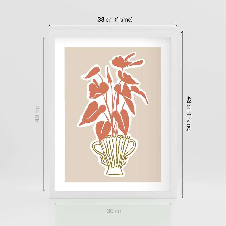 Plakat w ramie 30x40 - Harmonijne Echa - abstrakcyjne kwiaty liście, elegancka kompozycja - rama biała