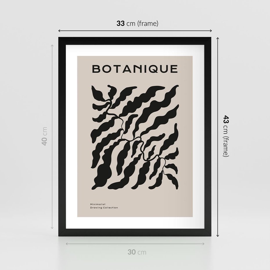 Plakat w ramie 30x40 - Księga Odbić - abstrakcyjne liśćie, roślinne motywy - rama czarna