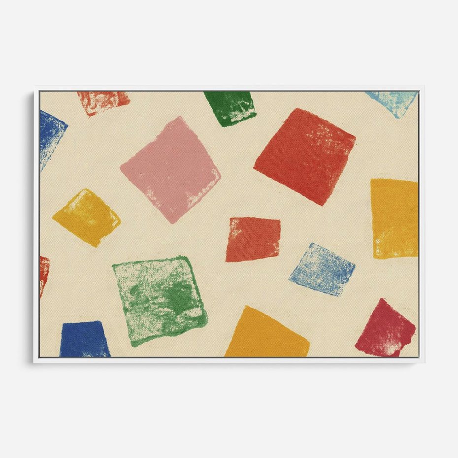 Obraz w ramie 100x70 - Tęczowe Rytmy - kolorowe tęczowe kwadraty, wesoły kolaż - rama biała