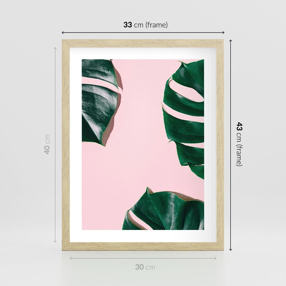 Plakat w ramie 30x40 - Minimalizm Natury - minimalizm, liście monstery - rama drewno