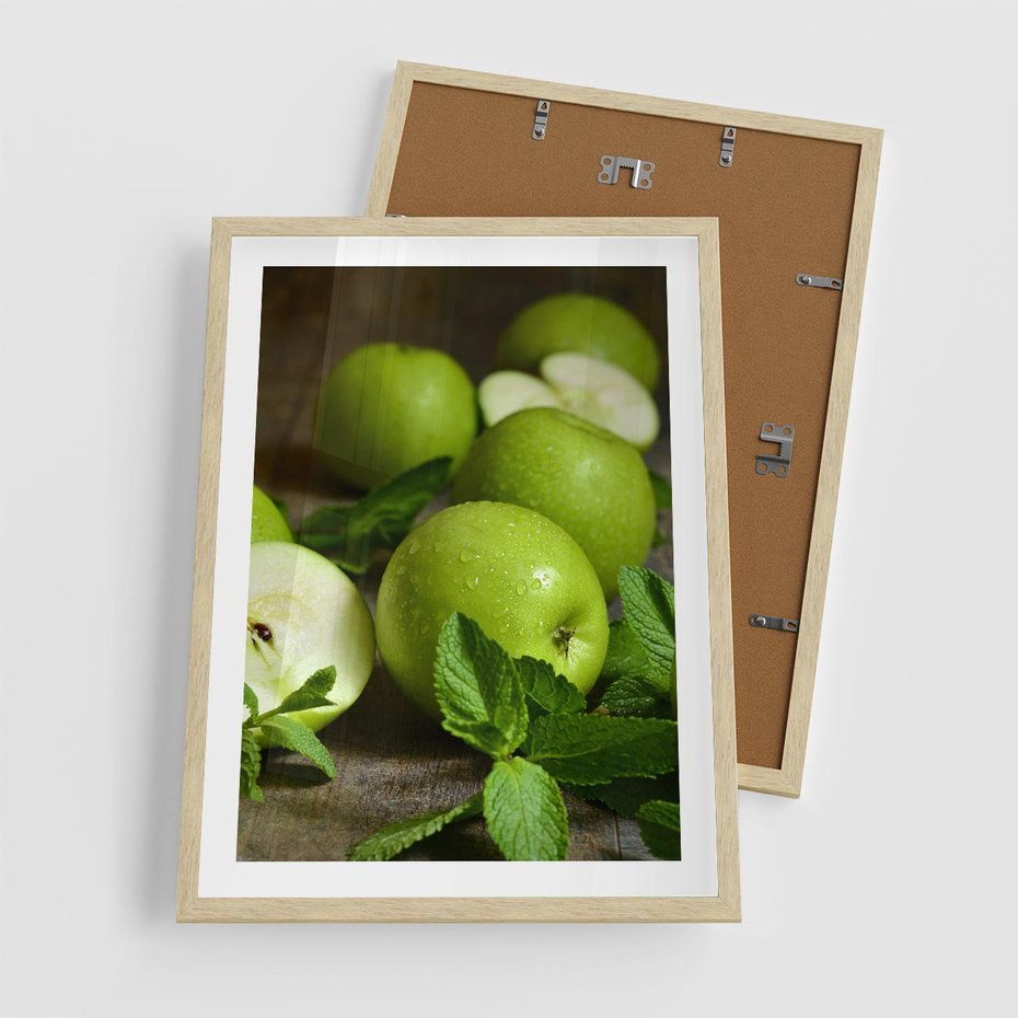 Plakat w ramie 50x70 - Jabłkowa kolorystyka - jabłka, owoce - rama drewno