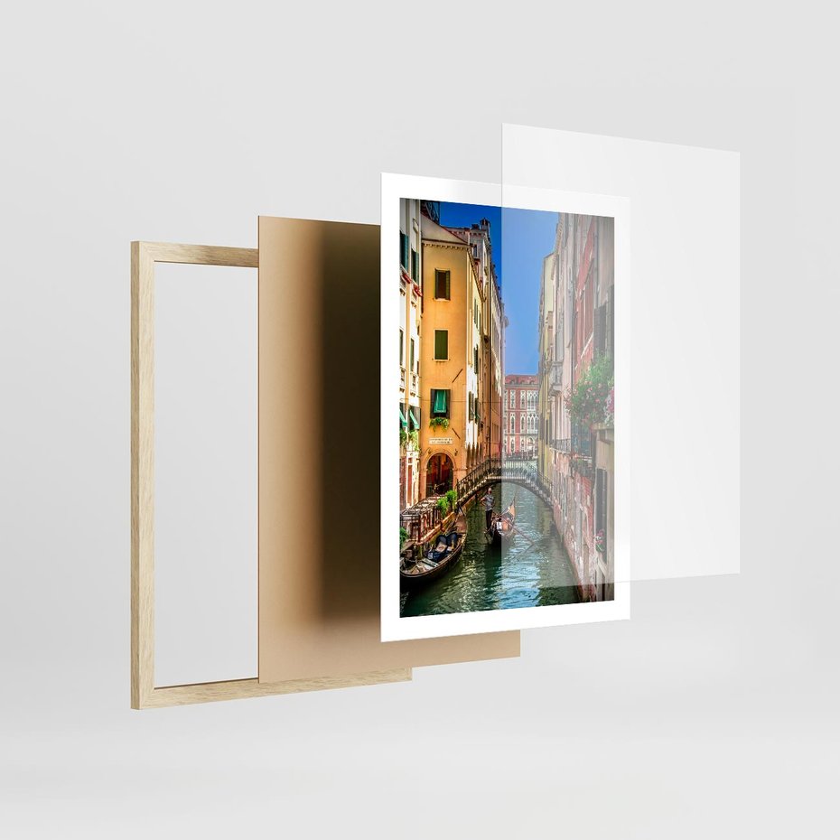 Plakat w ramie 50x70 - Romantyczna Gondola - Wenecja, gondola - rama drewno
