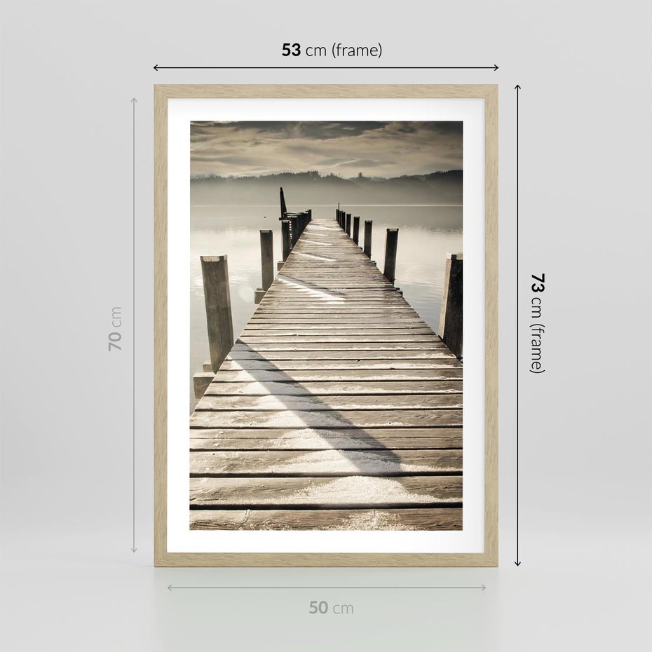 Plakat w ramie 50x70 - Idylliczny pomost nad jeziorem - pomost, jezioro - rama drewno