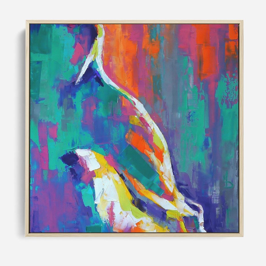 Obraz w ramie 50x50 - Olejne Wibrujące Emocje - abstrakcyjny obraz, różne kolorowe maźnięcia pędzla - rama drewno