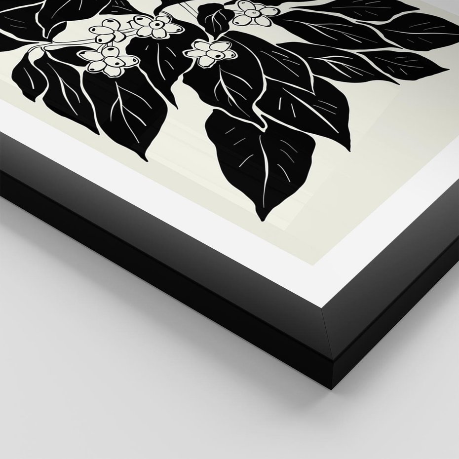 Plakat w ramie 50x70 - Ruchome szkicowe odbicia - czarno biała grafika, roślinność - rama czarna