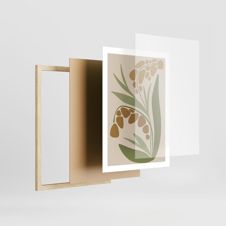 Plakat w ramie 50x70 - Minimalizm z Roślinami - nowoczesny plakat, roślinność - rama drewno