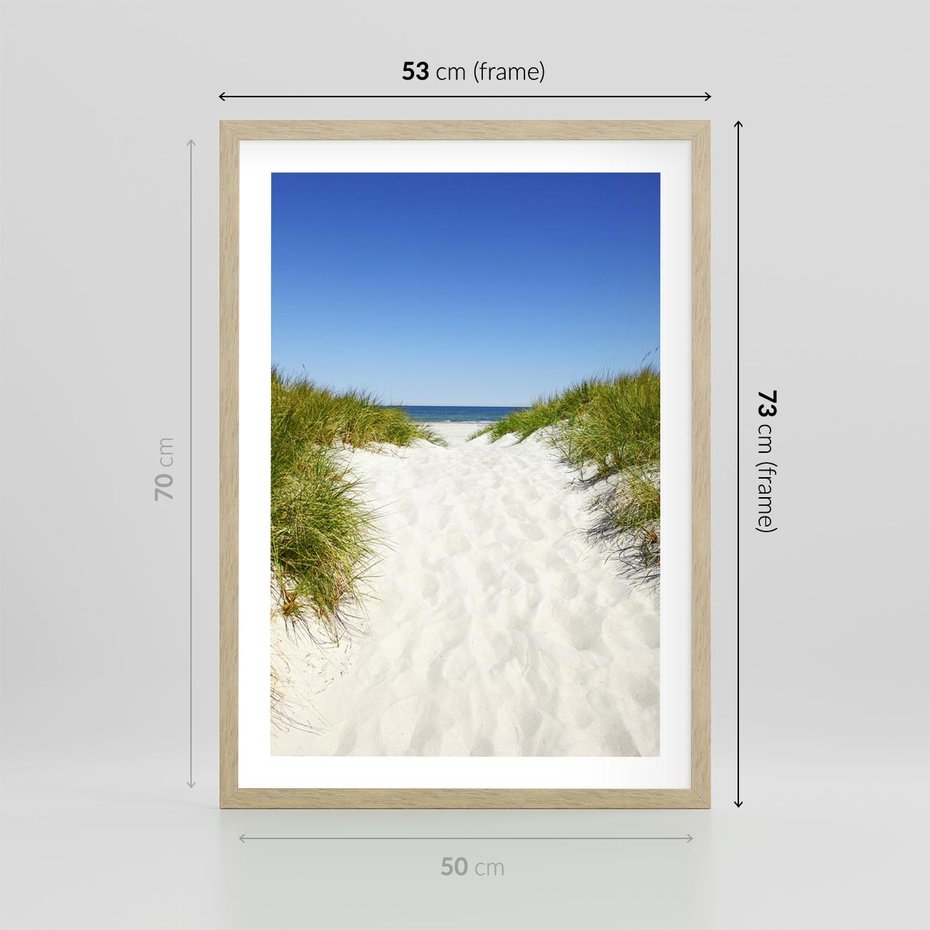 Plakat w ramie 50x70 - Relaks nad Morskimi Wzgórzami - plaża, wydmy - rama drewno