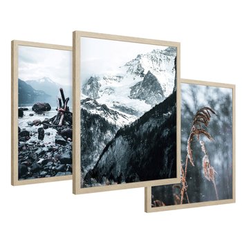 Zestaw obrazy w ramie 30x40 galeria - Zima, góry, suche, trawy, boho - rama drewno