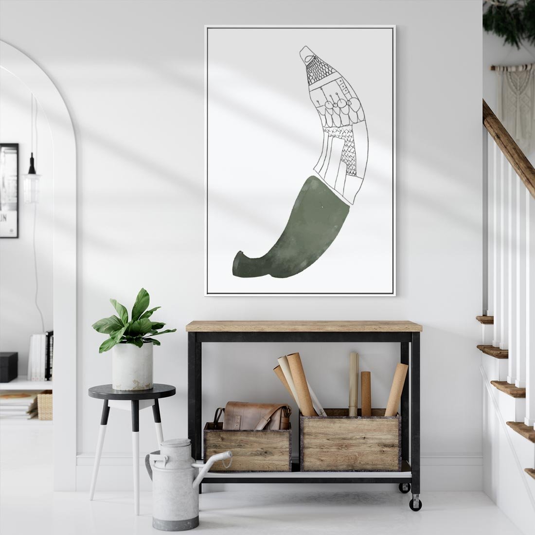 Obraz w ramie 80x120 - Rozkwitające Barwy Akwareli - minimalistyczny plakat, banan - rama biała