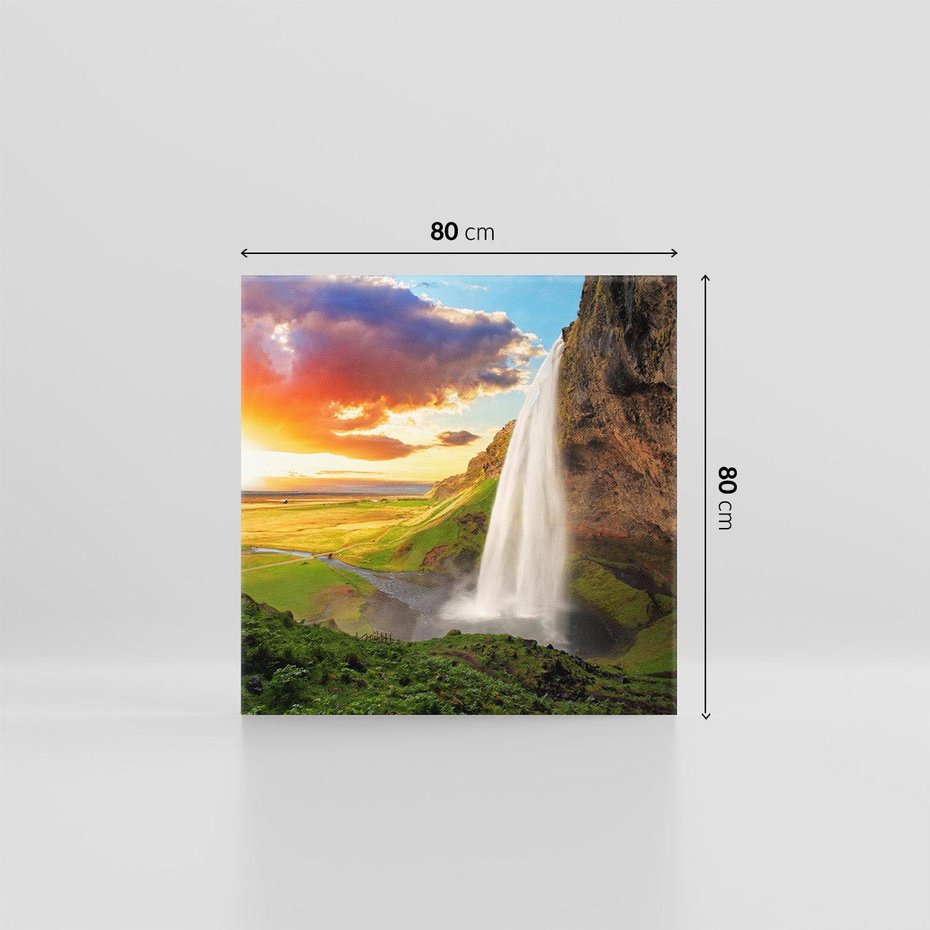 Obraz na płótnie 80x80 - Zachód słońca nad islandzkim wodospadem - Islandia, wodospad