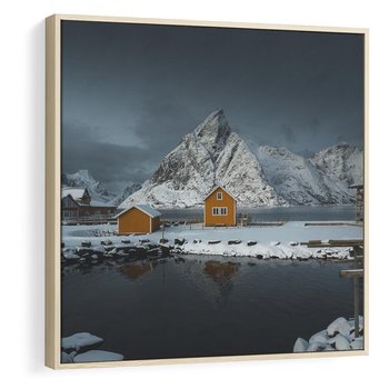 Obraz w ramie 80x80 - Minimalizm i Urok Natury - skandynawskie, domki - rama drewno