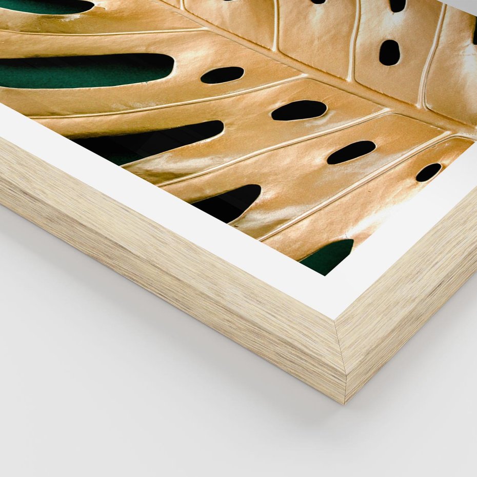 Plakat w ramie 40x50 - Piękno i Styl - złote, liście - rama drewno