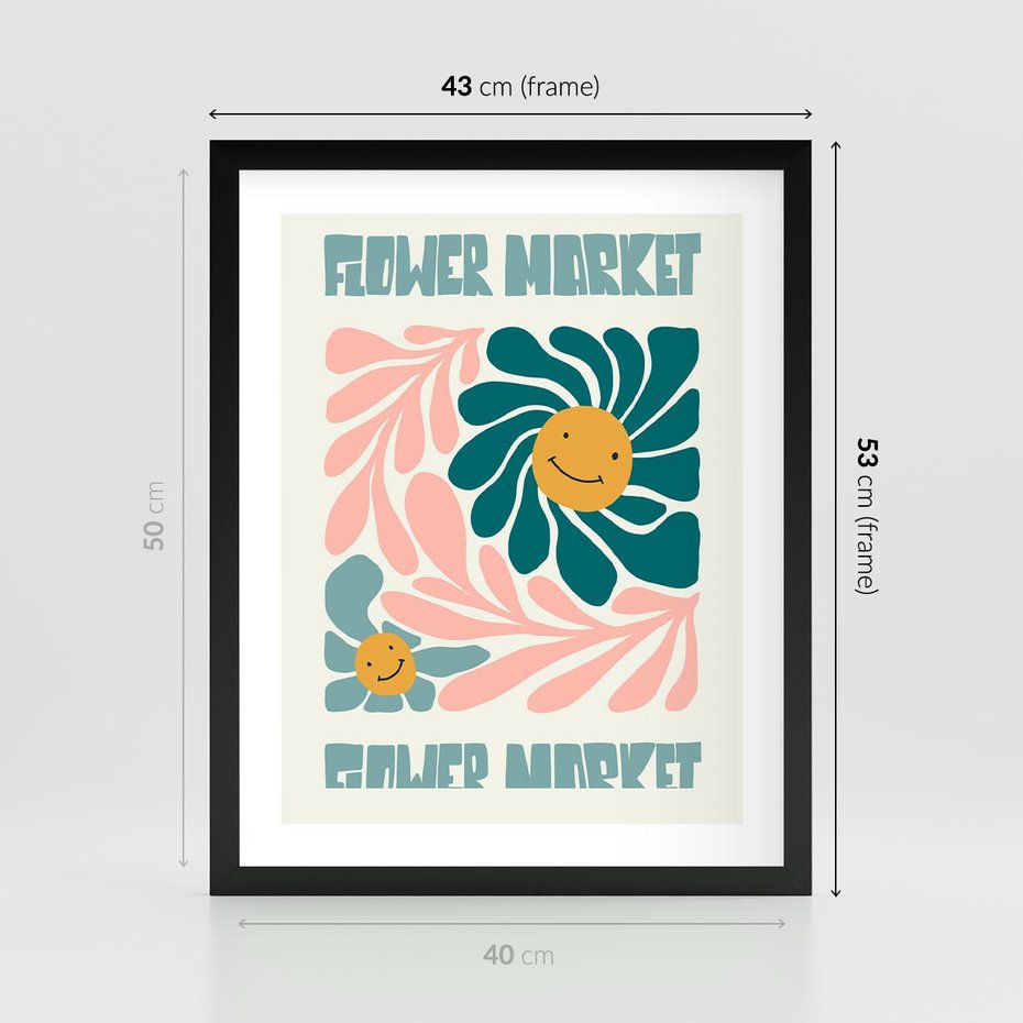 Plakat w ramie 40x50 - Harmonia płatków kwiatów - kwiatowa retro kompozycja, pastelowe kolory - rama czarna