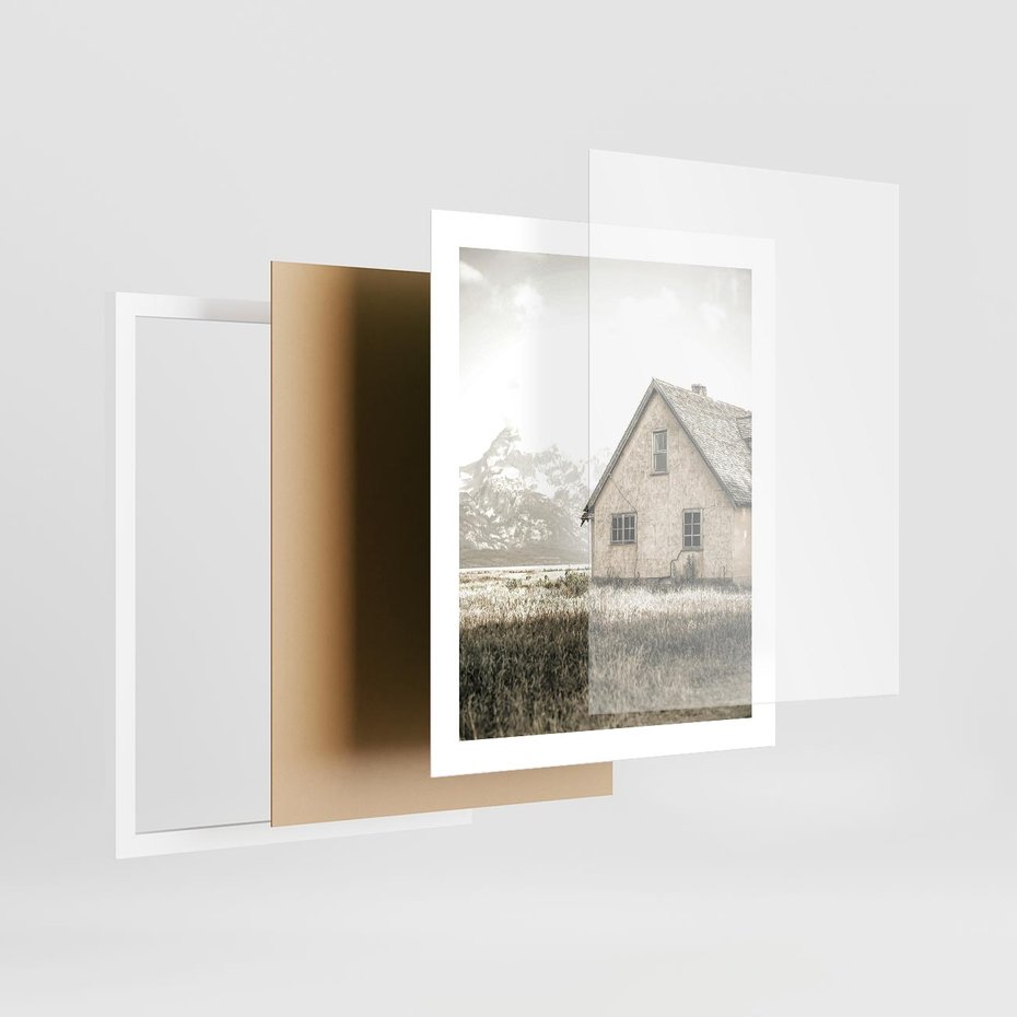 Plakat w ramie 40x50 - Ciepła Atmosfera - dom, stary dom w górach - rama biała