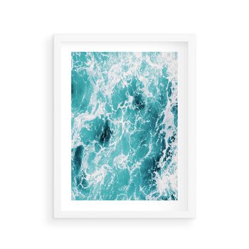 Plakat w ramie 30x40 - Wzburzony Ocean: Widok Z Góry - wzburzony ocean, błękitna woda - rama biała