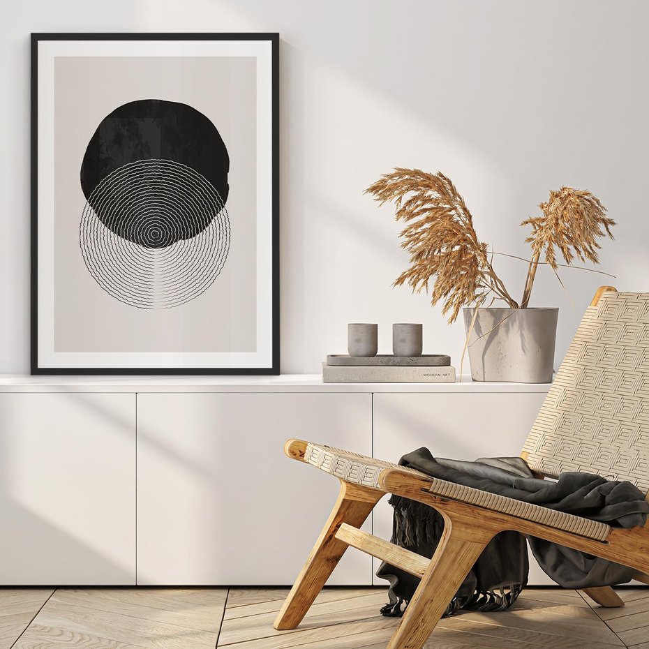 Plakat w ramie 40x50 - Boho Przenikanie Uroku - abstrakcyjna kompozycja, okręgi - rama czarna