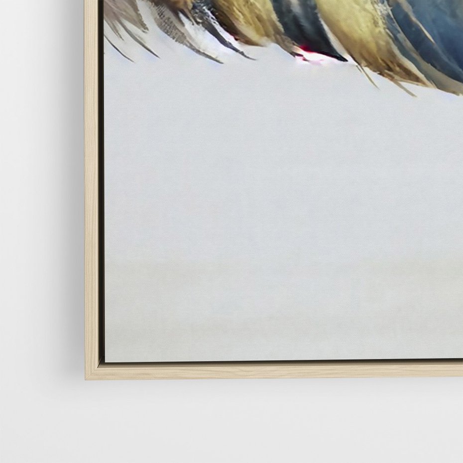 Obraz w ramie 50x70 - Granatowo-Złote Pióra - sztuka, granatowe i złote pióra - rama drewno