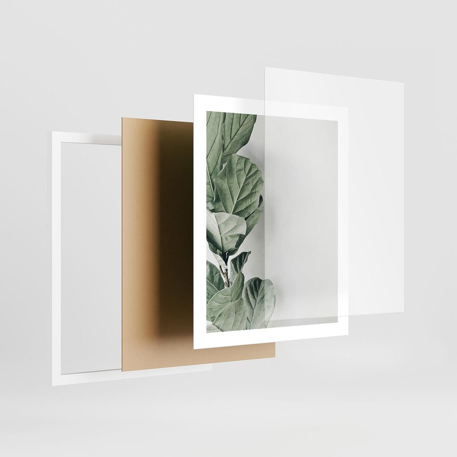 Plakat w ramie 40x50 - Minimalistyczna Harmonia: Zieleń Liści - zieone liście, kompozycja - rama biała