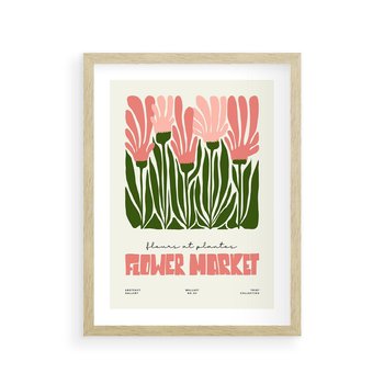 Plakat w ramie 50x70 - Symfonia Kolorowych Kształtów - nowoczesna grafika, kwiatowa kompozycja - rama drewno