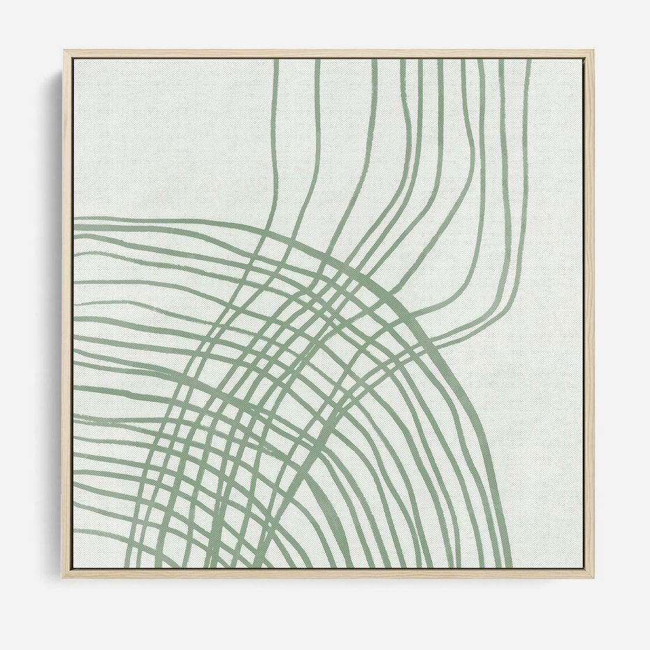 Obraz w ramie 80x80 - Migotliwa Spokojna Zieleń - zielony plakat, abstrakcyjne splątane linie - rama drewno