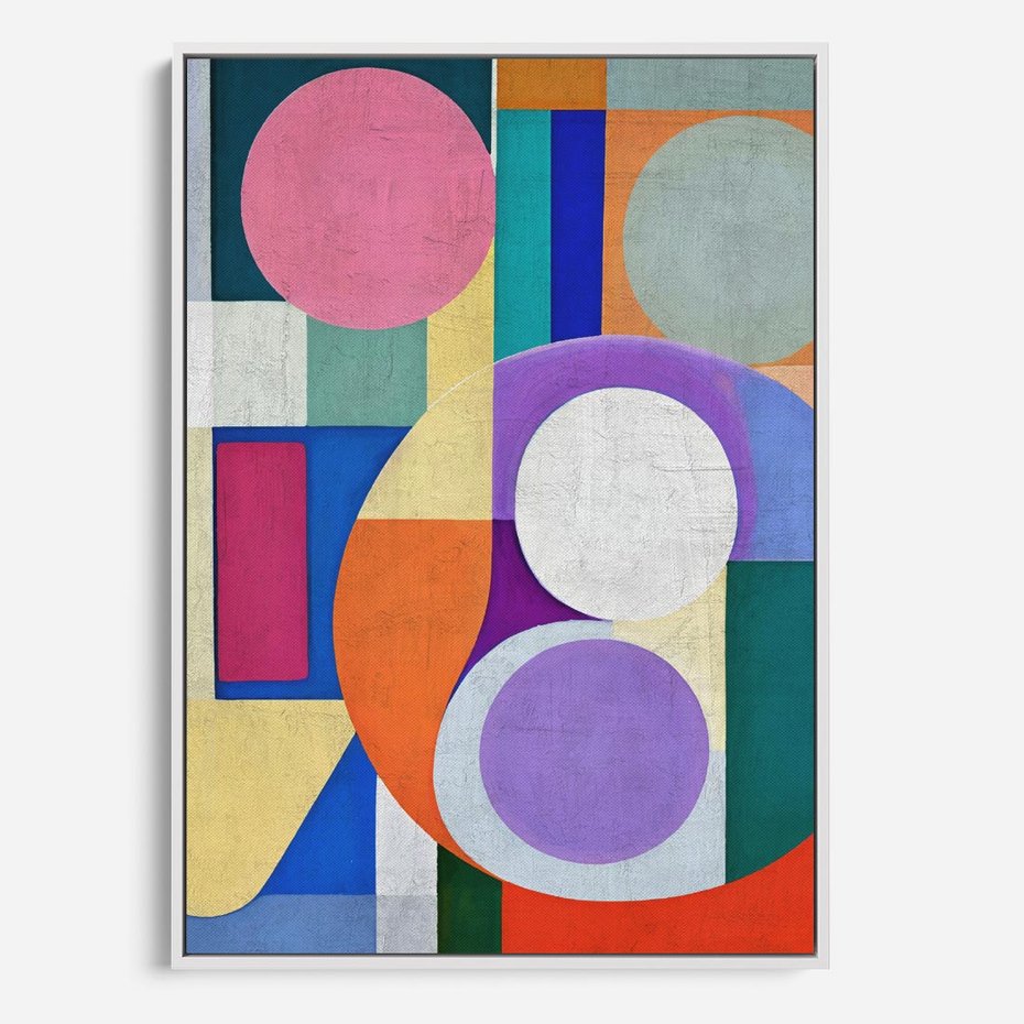 Obraz w ramie 80x120 - Migotliwe Impulsy Dźwięku - różne geometryczne formy, koła - rama biała