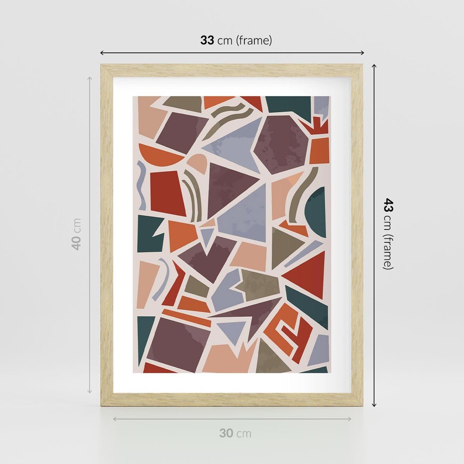 Plakat w ramie 30x40 - Intrygujące Rozbicie - gemoetryczne kształty, mozaika - rama drewno