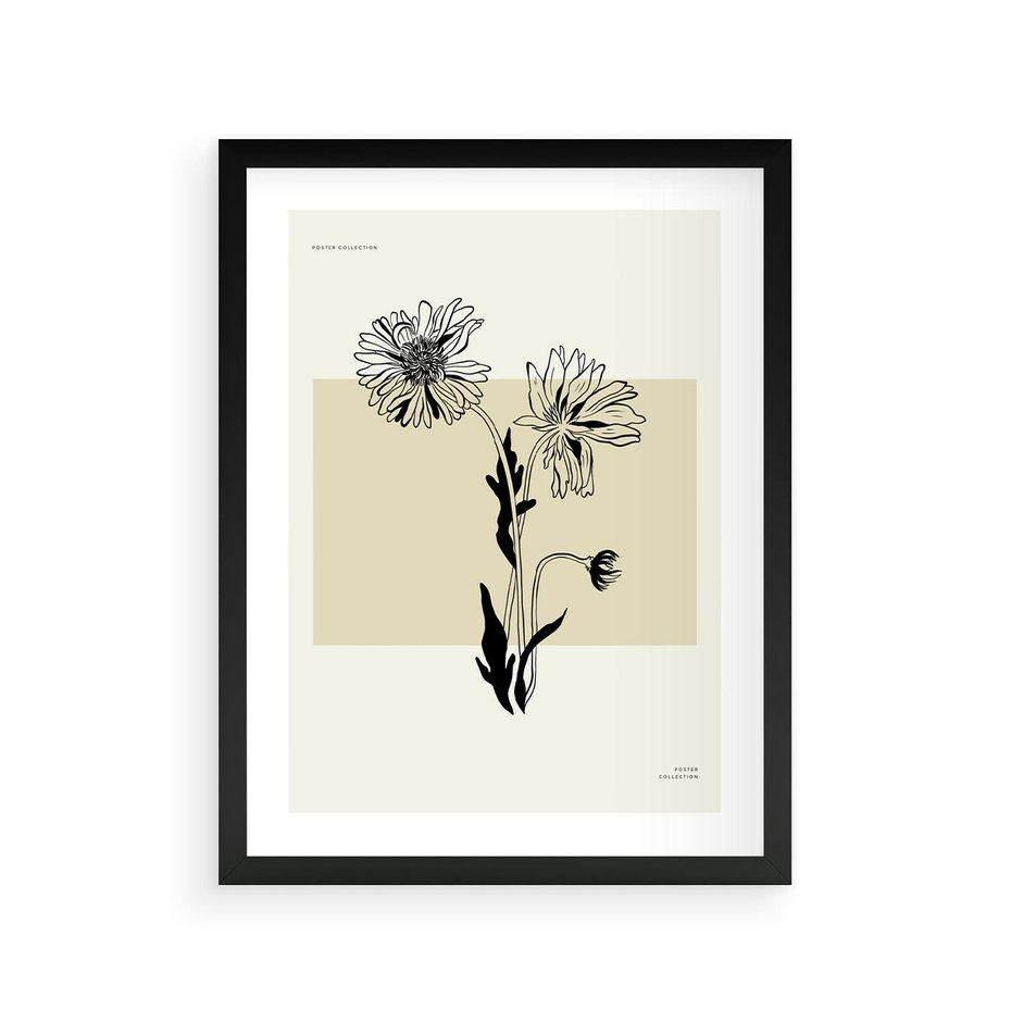 Plakat w ramie 30x40 - Kwiatowe Płótno - kwiaty, typografia - rama czarna