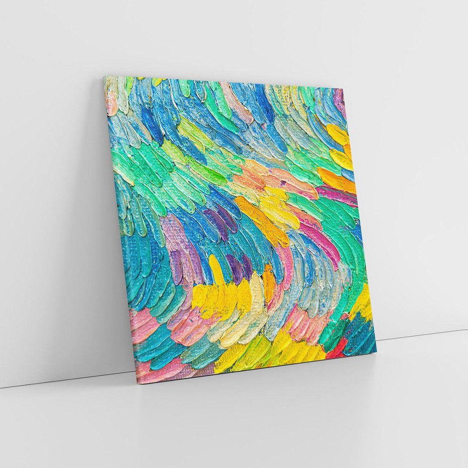 Obraz na płótnie 40x40 - Egzotyczne Pióra - abstrakcyjne dzieło, farby olejne