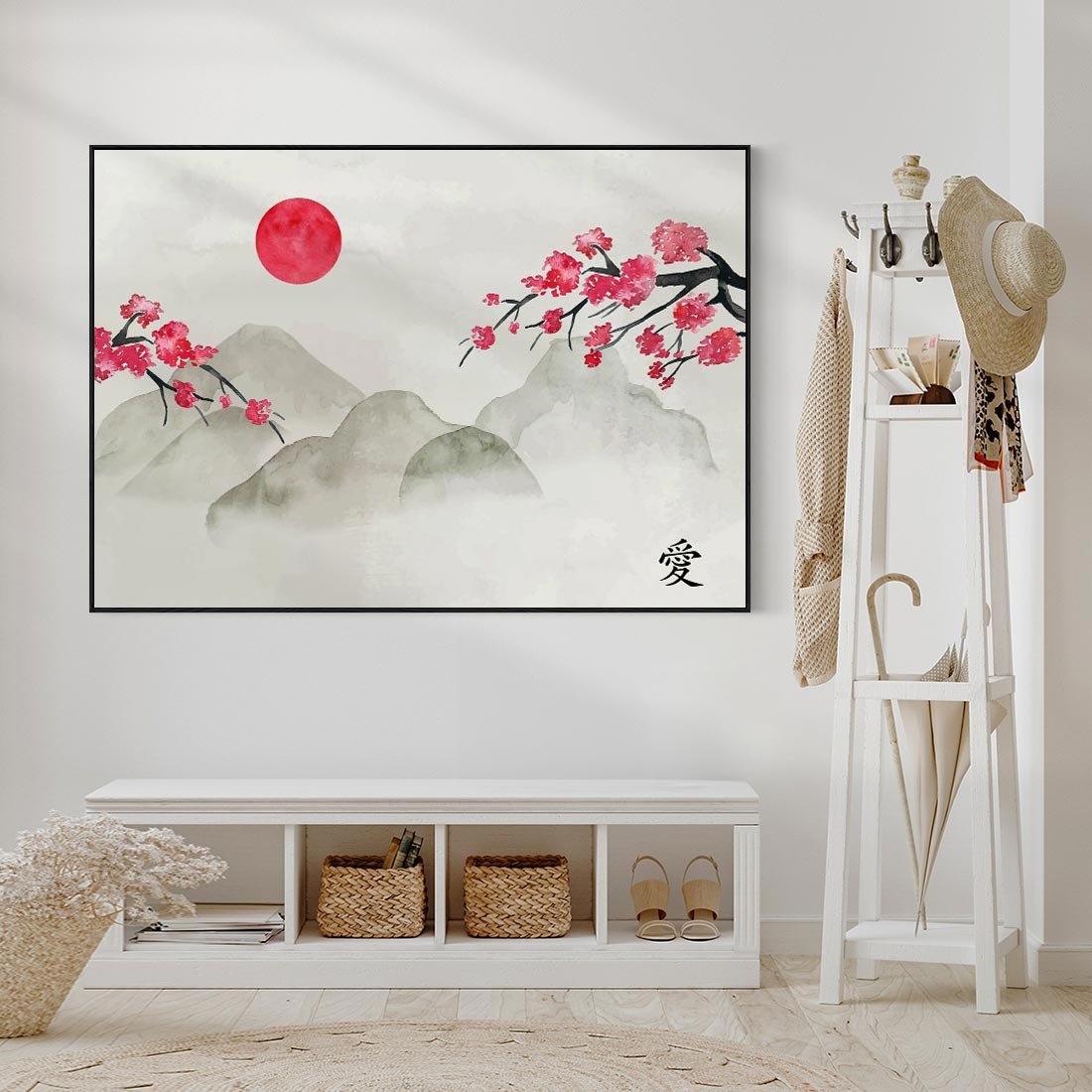Obraz w ramie 70x50 - Harmonia Japandi - styl japandi, japonia - rama czarna